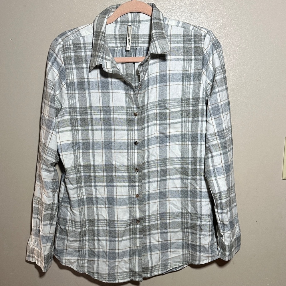 Kuhl White Gray Plaid Button Up Shirt | Medium